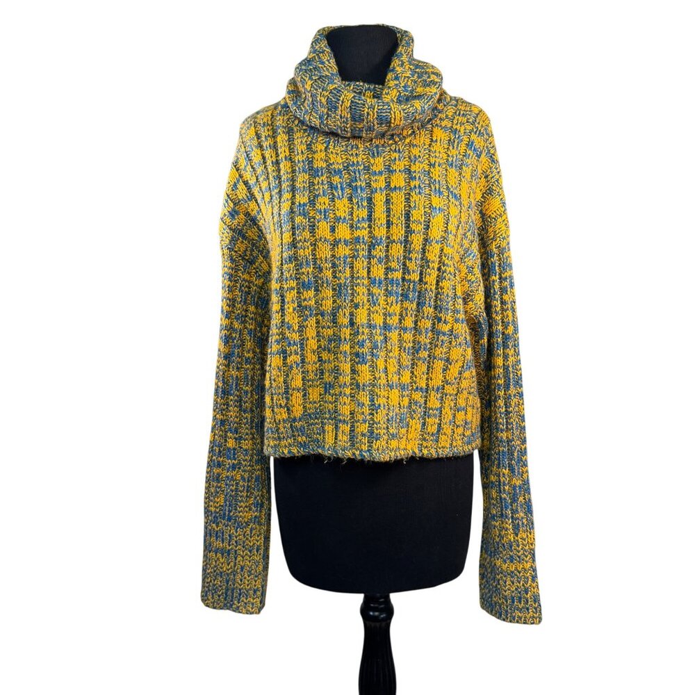 Urban Outfitters Size Medium Yellow & Blue Chunky Knit Cowl Neck Sweater
